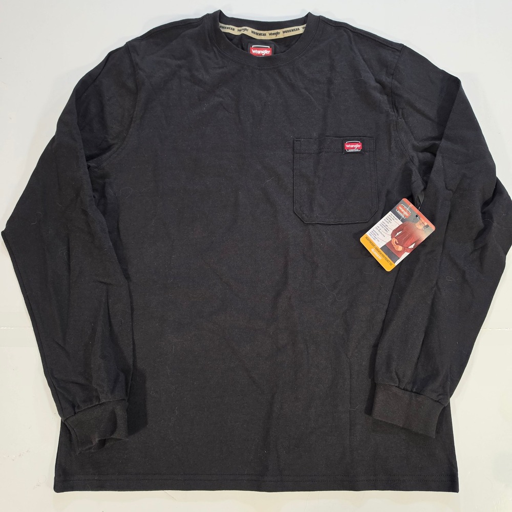 Wrangler Workwear Mens Black Long Sleeve Heavyweight Pocket Tee Shirt Size M NWT